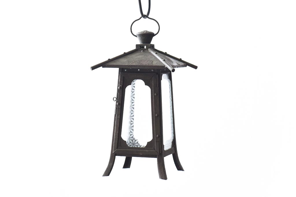 アンティーク雑貨　和製アンティーク　ラフジュオリジナルガラス入りリメイク　和モダンな吊り灯籠(照明、ディスプレイ)(2)