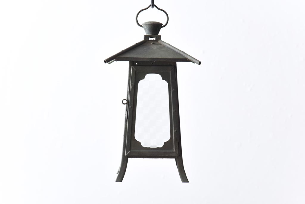 アンティーク雑貨　和製アンティーク　ラフジュオリジナルガラス入りリメイク　和モダンな吊り灯籠(照明、ディスプレイ)(3)