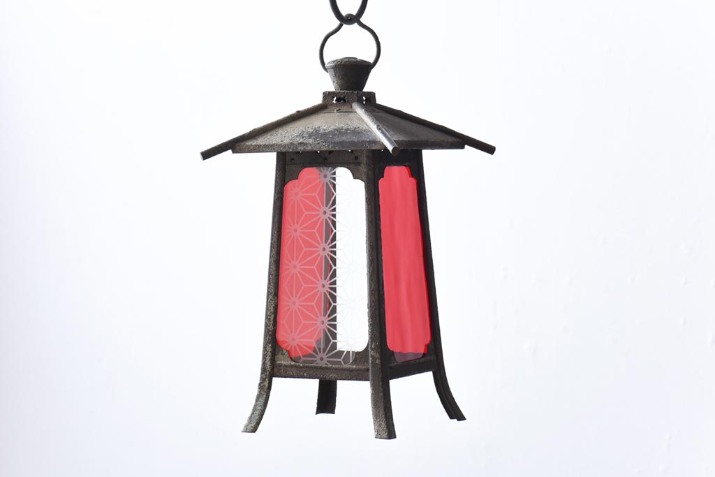 アンティーク雑貨　リメイク　ラフジュオリジナルガラス入り　銅製灯籠(照明、ディスプレイ)