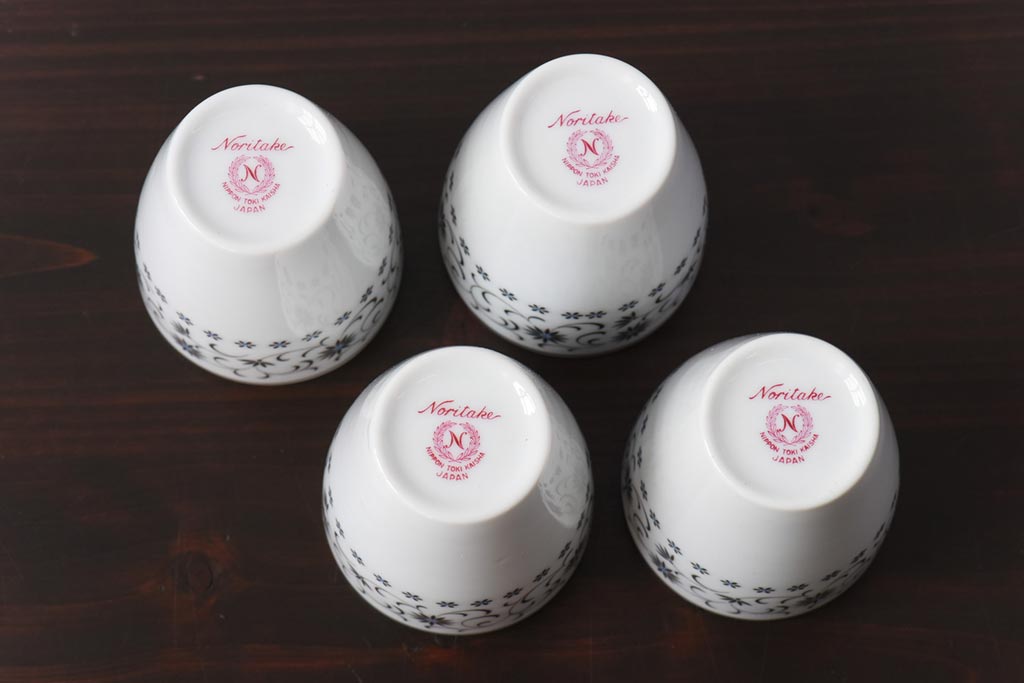 アンティーク雑貨　昭和期　日本陶器・ノリタケ(則武)　箱付き　洋モダンなデザインの茶器4客セット