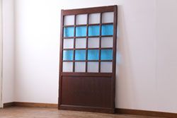 昭和レトロ　銀モールガラス入り　モダンな雰囲気のガラス戸(窓、引き戸)2枚セット