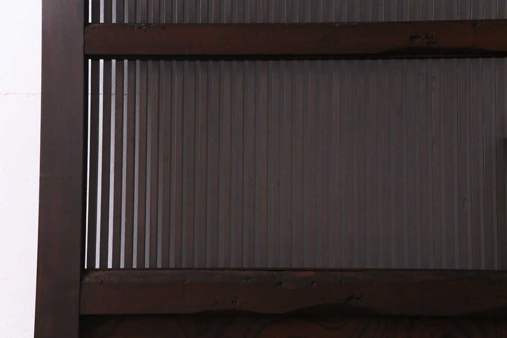 和製アンティーク　ガラス入り　亀の意匠が施された格子蔵戸(引き戸、ガラス戸、建具、玄関戸)