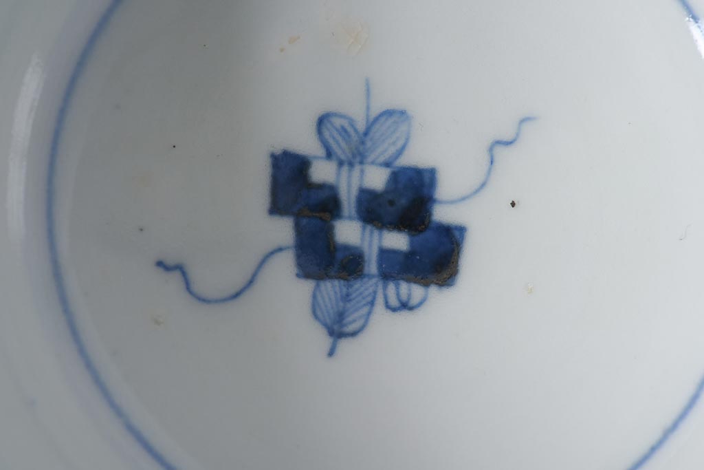 古民具・骨董　幕末明治期　大きく描かれた文様が目を引く蓋付茶碗(和食器)2客セット(2)