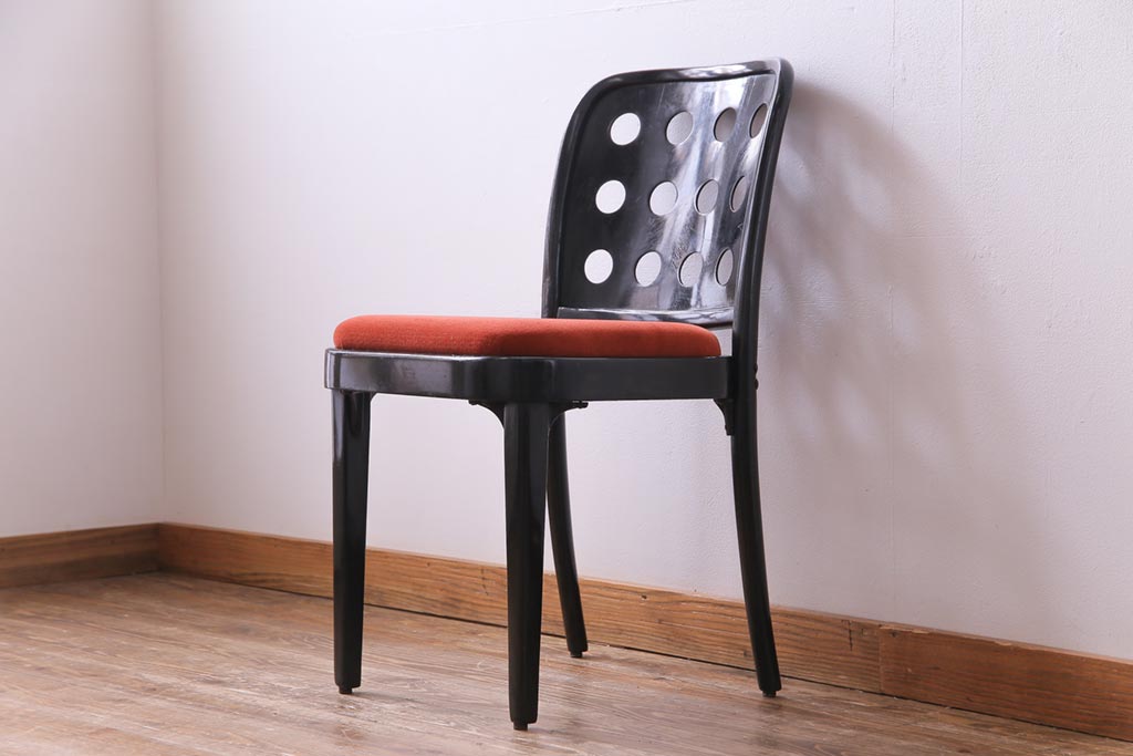 ヴィンテージ家具　イギリスビンテージ　オレンジの座面が可愛らしいレトロモダンなチェア(ダイニングチェア、椅子)(2)