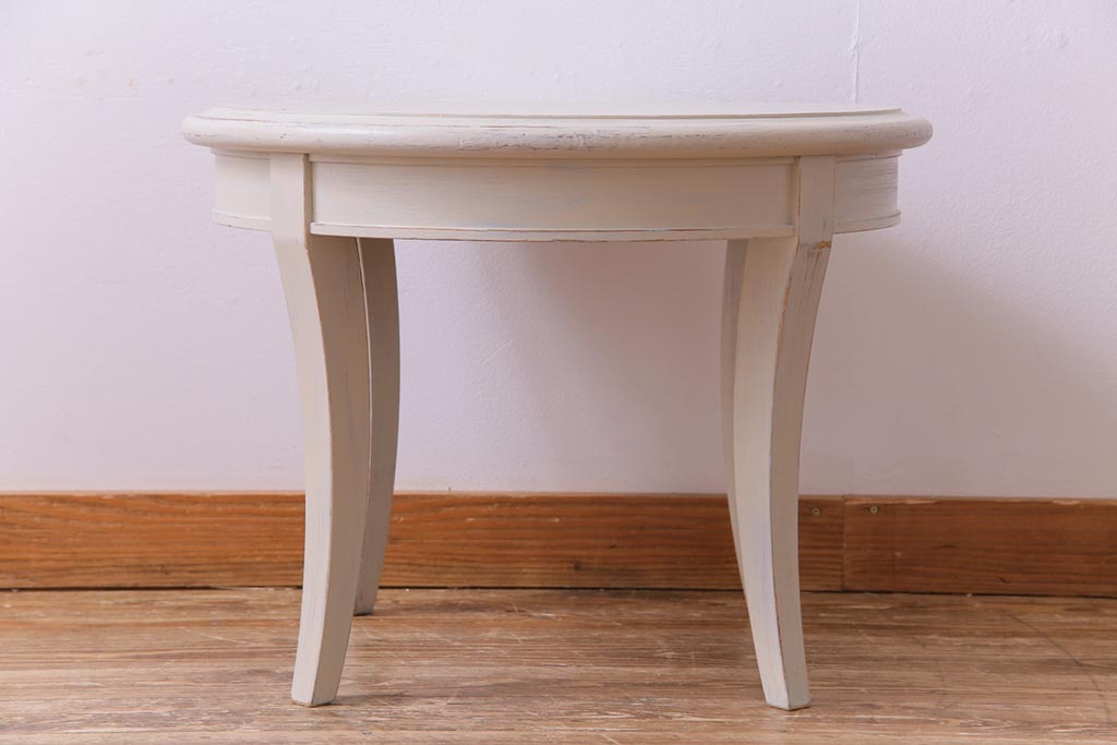 ペイント家具　リメイク　天童木工　フレンチテイストにも活躍するラウンドテーブル(サイドテーブル、センターテーブル)(1)