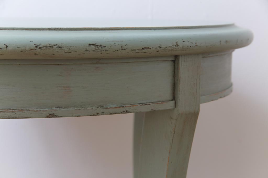 ペイント家具　天童木工　シャビーシックなカラーがお洒落なラウンドテーブル(サイドテーブル、センターテーブル)(1)