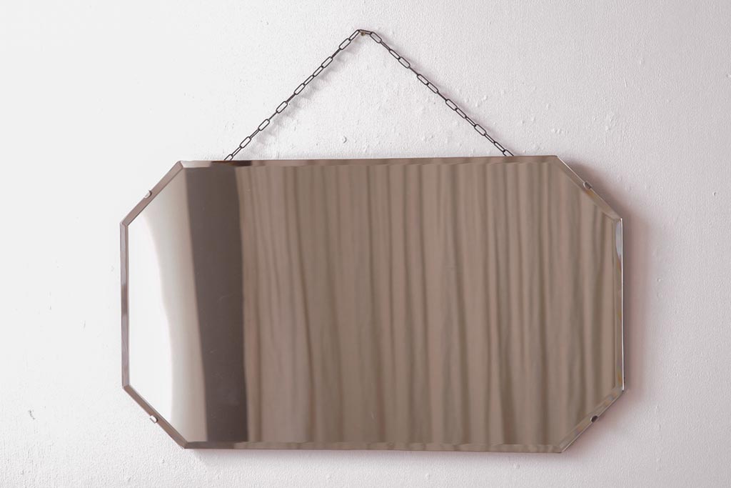 アンティーク雑貨　イギリスビンテージ　様々な空間に馴染むシンプルなオクタゴンミラー(壁掛け鏡)