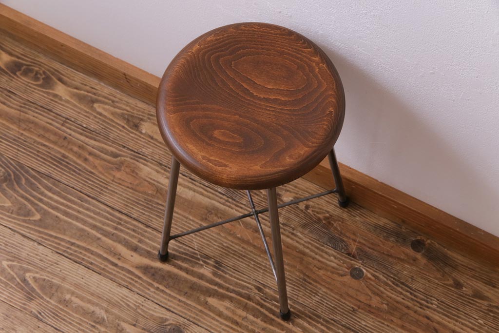 ラフジュ工房オリジナル　丸い座面がおしゃれな鉄脚スツール(チェア、椅子)