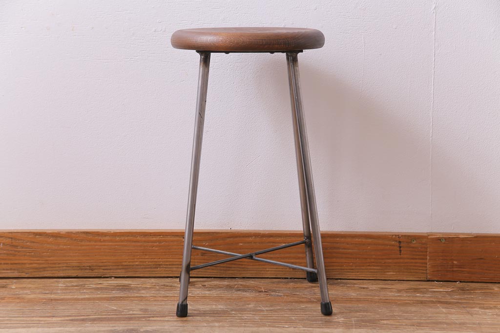 ラフジュ工房オリジナル　細身の鉄脚が格好いい丸スツール(チェア、椅子)(2)
