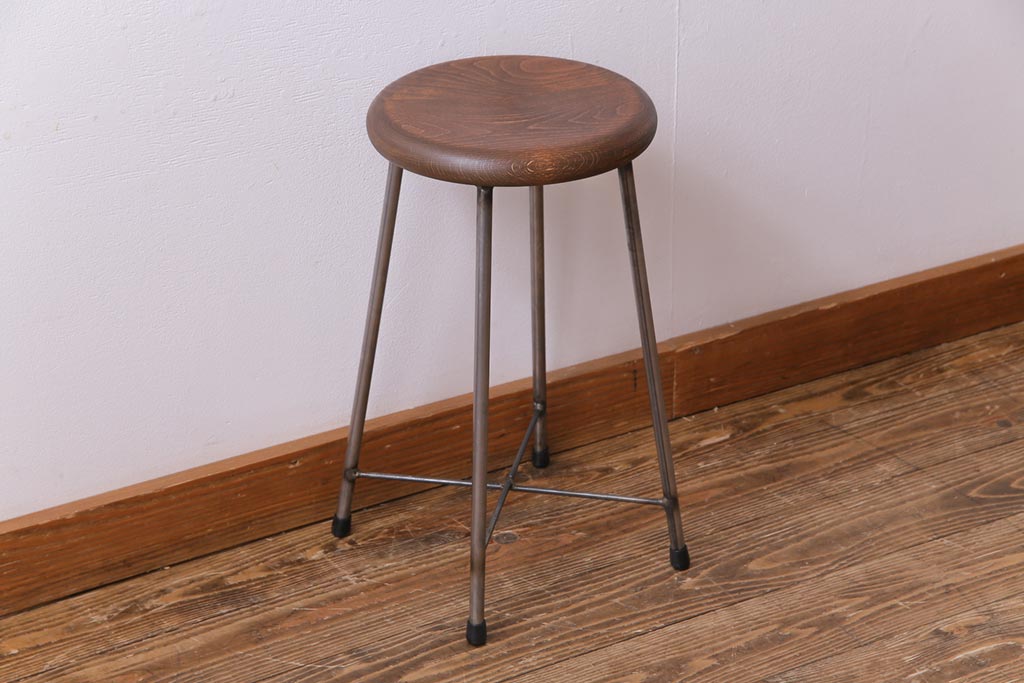 ラフジュ工房オリジナル　細身の鉄脚が格好いい丸スツール(チェア、椅子)(3)