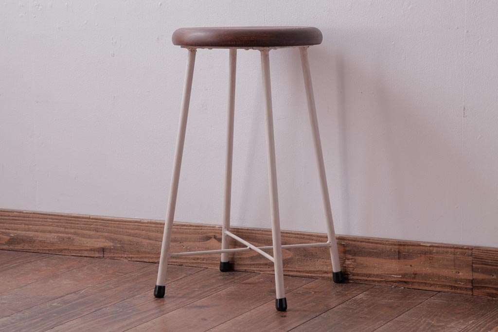 ラフジュ工房オリジナル　ペイントチェア　ナチュラルな雰囲気がお洒落な鉄脚丸スツール(チェア、椅子)