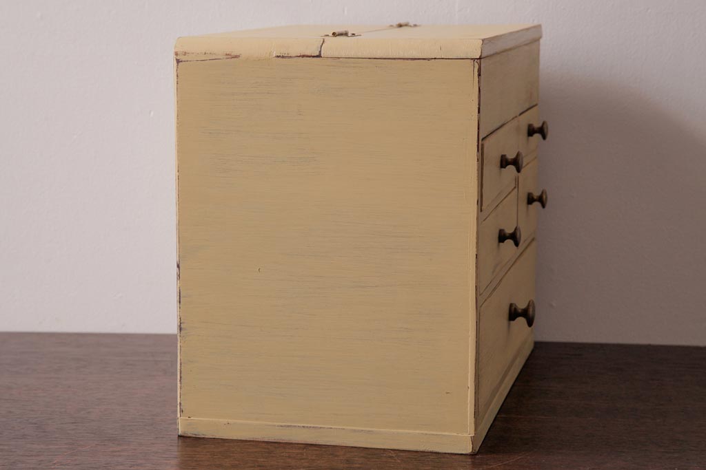 アンティーク雑貨　ペイント家具　アクセサリー収納にもおすすめのソーイングボックス(裁縫箱、小物収納、小引き出し)