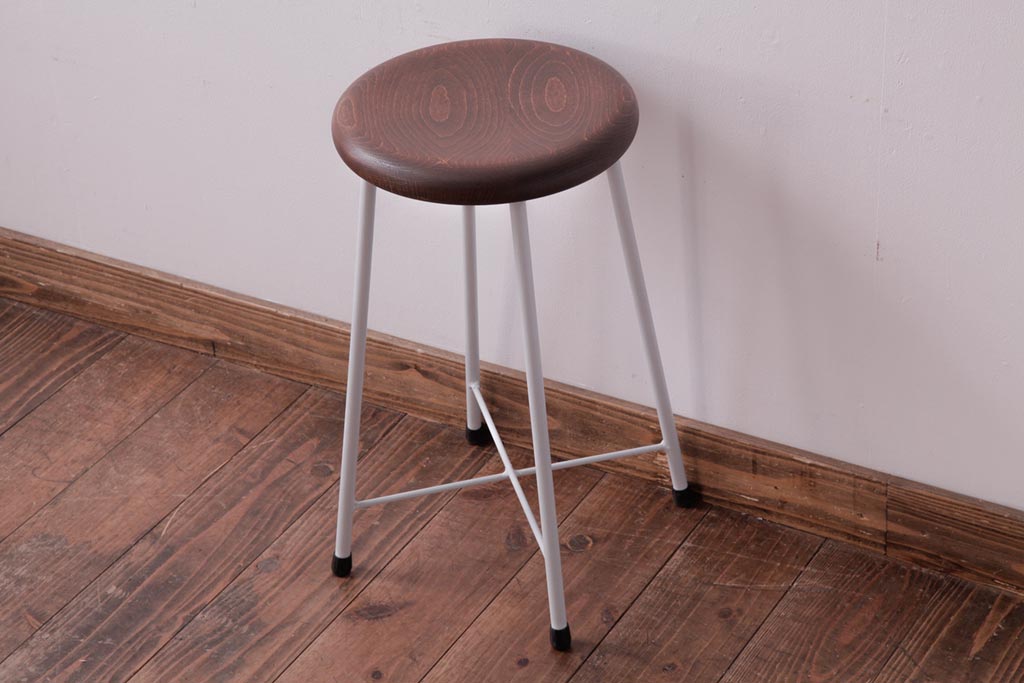 ラフジュ工房オリジナル　鉄脚　清涼感溢れるフレンチシックな丸スツール(チェア、椅子)(2)