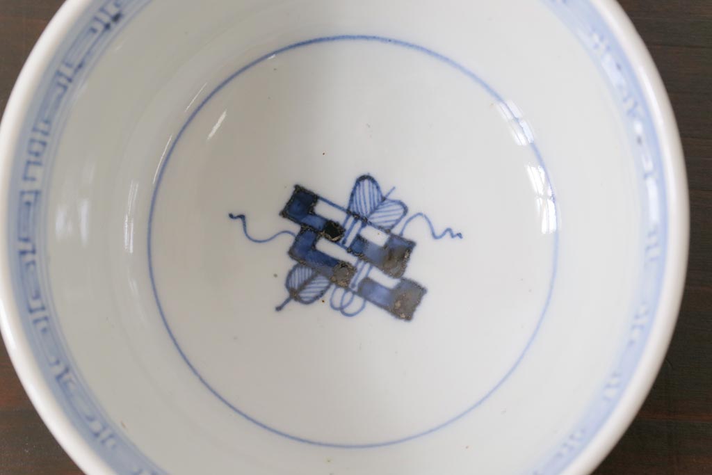 古民具・骨董　幕末明治期　味のある絵柄のアンティーク蓋付茶碗2客セット(和食器)(3)