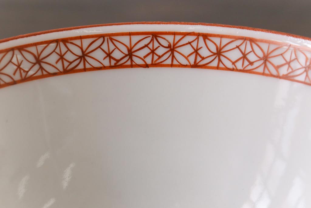 幕末明治期　赤絵染付　味わいある絵柄の蓋茶碗2客セット(和食器)(3)
