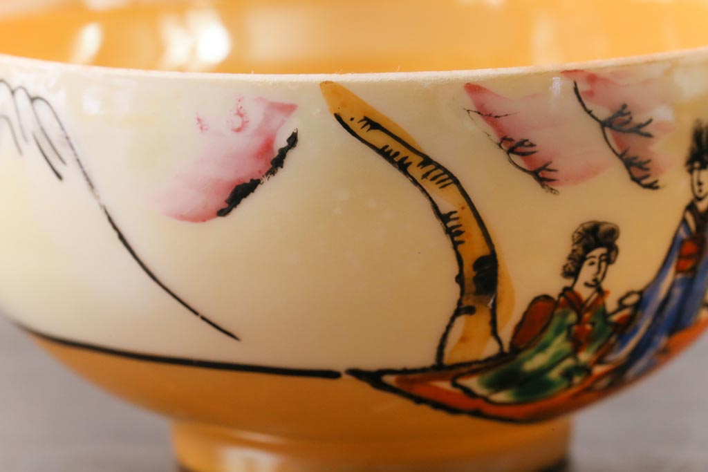 和製アンティーク　大正昭和初期　日本趣味の絵柄が魅力的なカップ&ソーサー2客セット