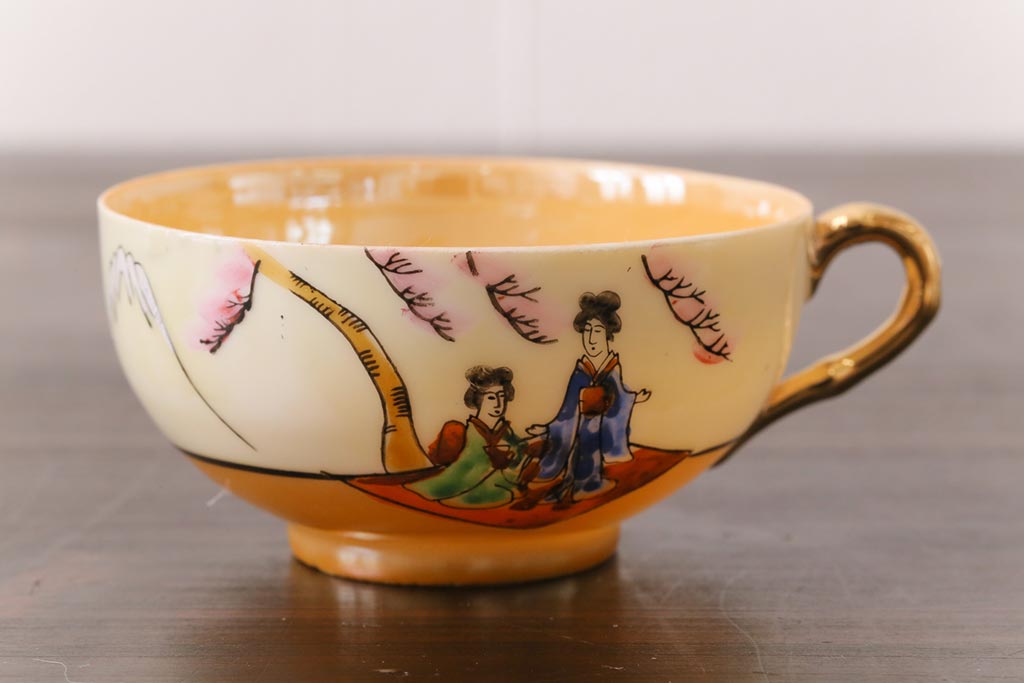 和製アンティーク　大正昭和初期　日本趣味の絵柄が魅力的なカップ&ソーサー2客セット(2)