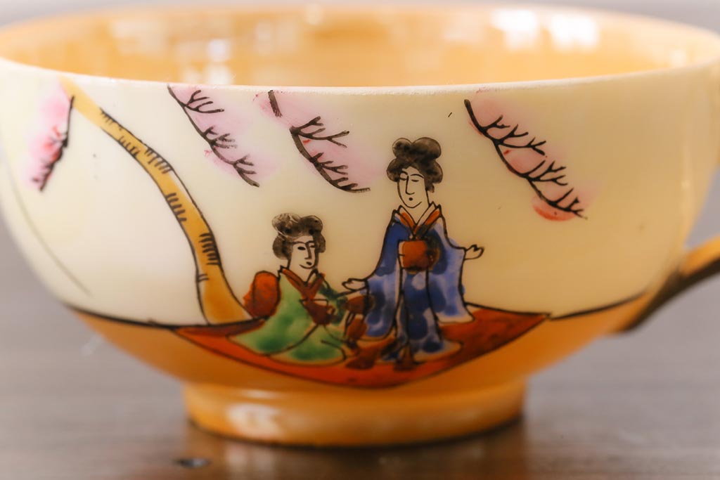 和製アンティーク　大正昭和初期　日本趣味の絵柄が魅力的なカップ&ソーサー2客セット(2)