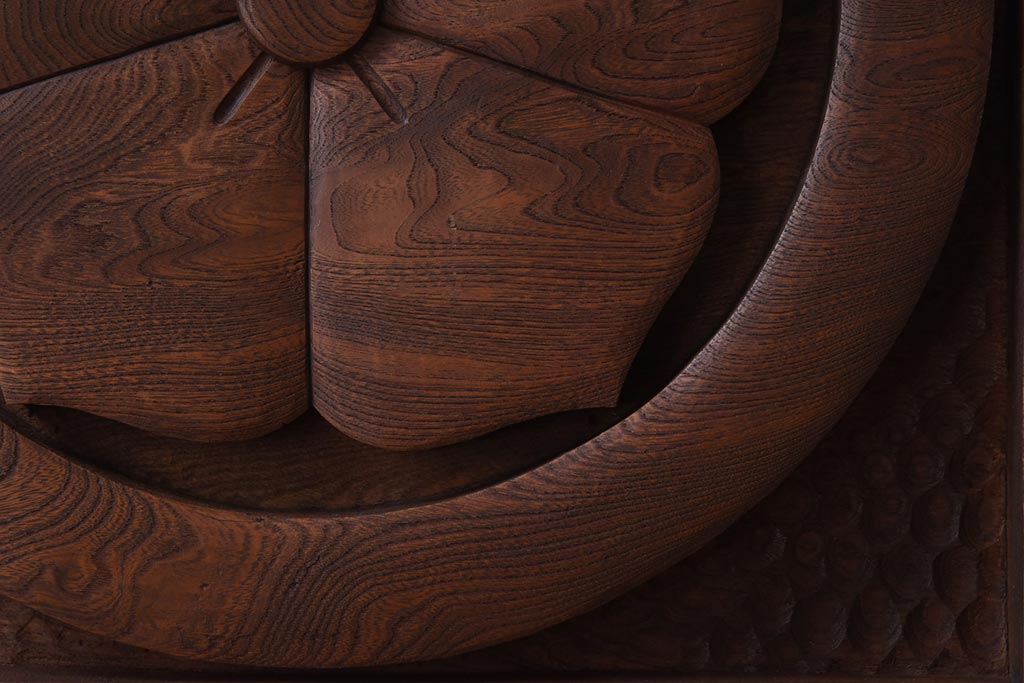 アンティーク雑貨　和製アンティーク　総ケヤキ材　特注品　彫刻　桔梗をモチーフにした家紋(飾り)
