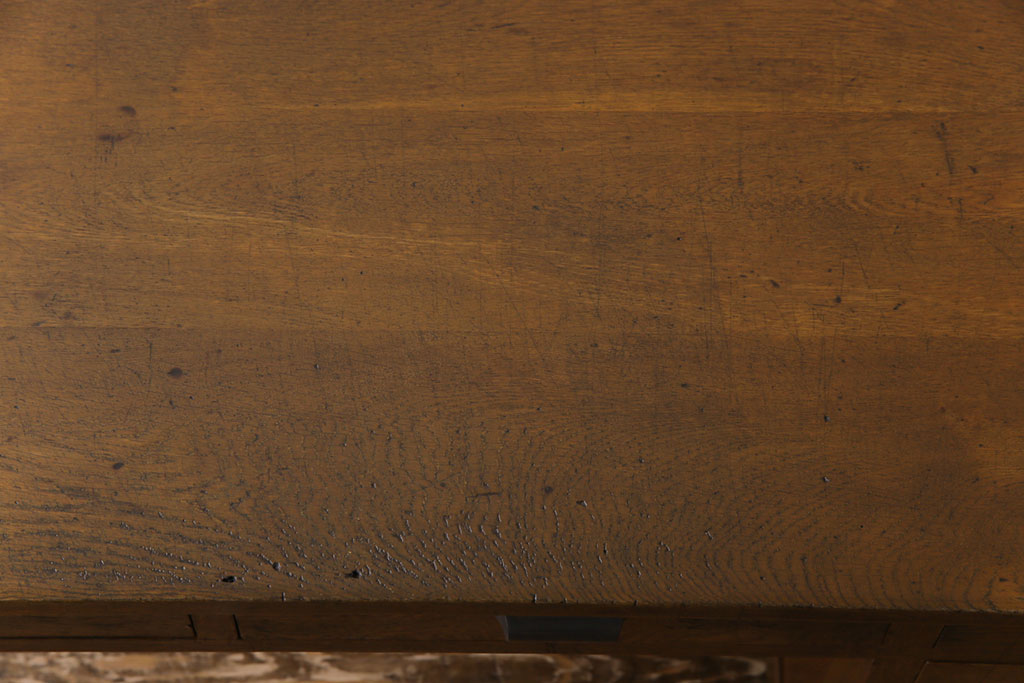 レトロ家具　昭和レトロ　大振り　古いナラ材の風合いが味のある片袖机(ワークデスク、在宅ワーク、在宅用、作業台)