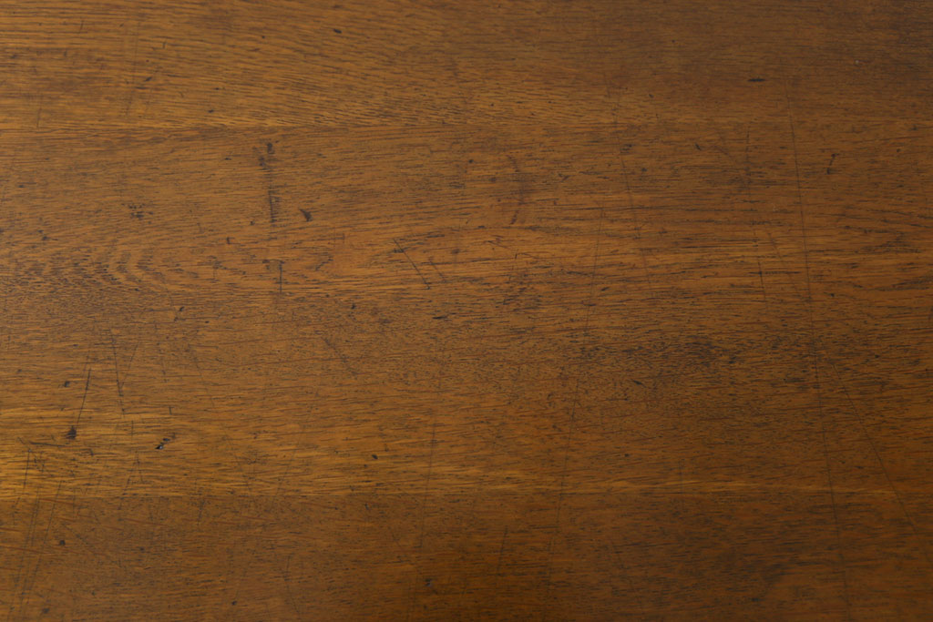 レトロ家具　昭和レトロ　大振り　古いナラ材の風合いが味のある片袖机(ワークデスク、在宅ワーク、在宅用、作業台)