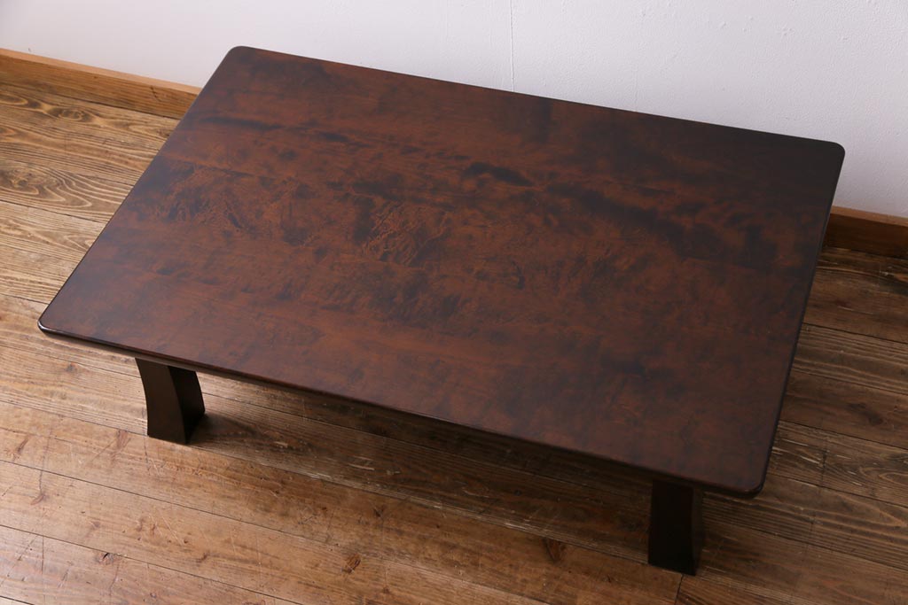 中古　北海道民芸家具　深みのある質感と作りの良さが魅力のローテーブル(座卓、リビングテーブル)(1)