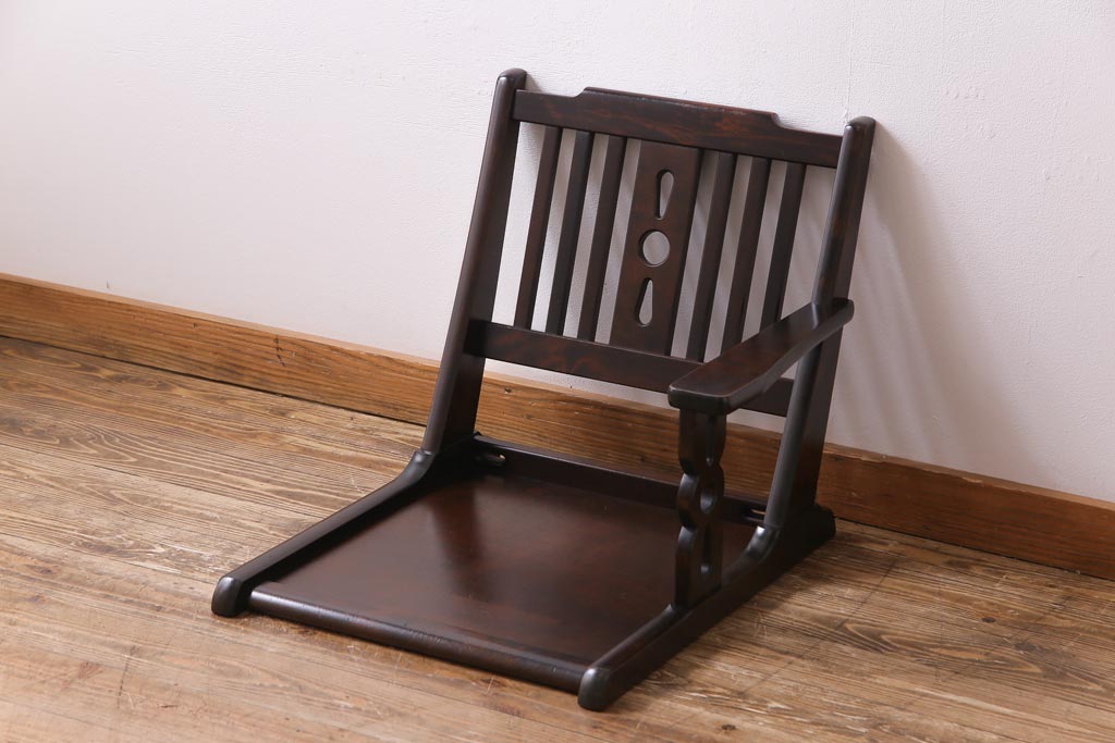 中古 北海道民芸家具 HM692 シックな色合いが上品な片肘付き座椅子(2 