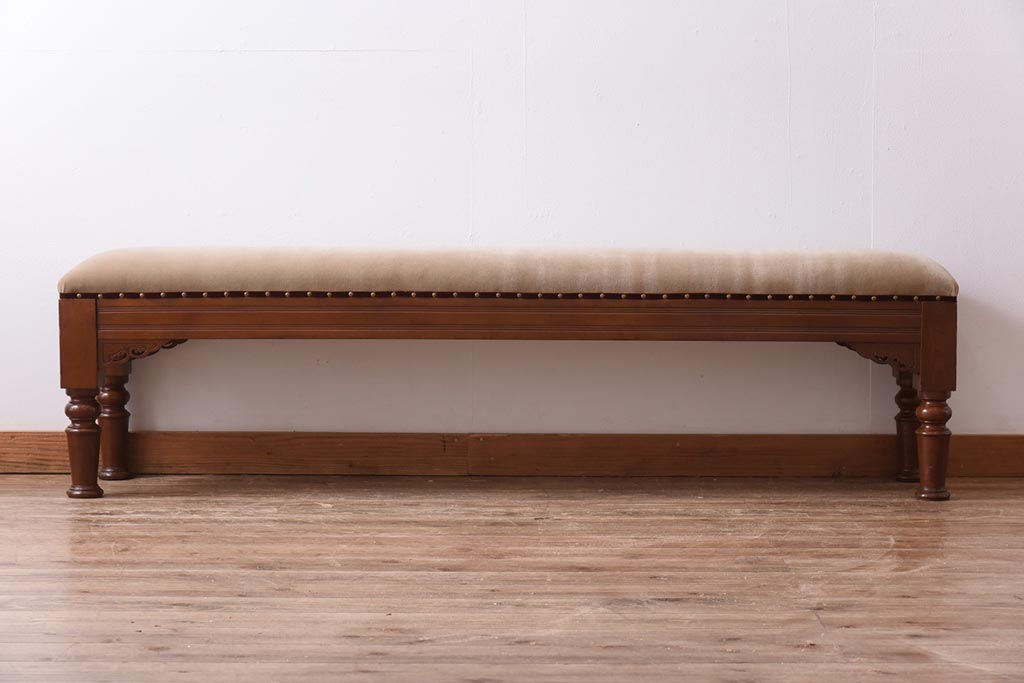 アンティーク家具　和製アンティーク　栓材　大正ロマンの雰囲気溢れるクッションベンチ(長椅子)