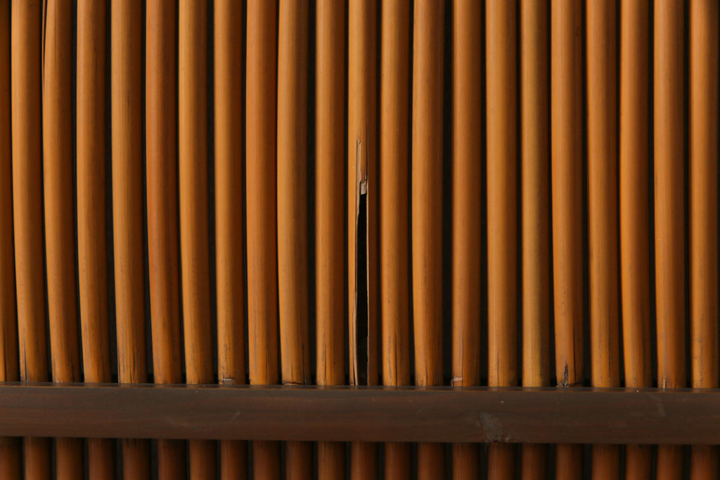 昭和中期　竹の桟が風情を漂わせるアンティーク御簾戸(簾戸、簀戸、葭戸、夏障子、夏戸、葦戸)2枚セット