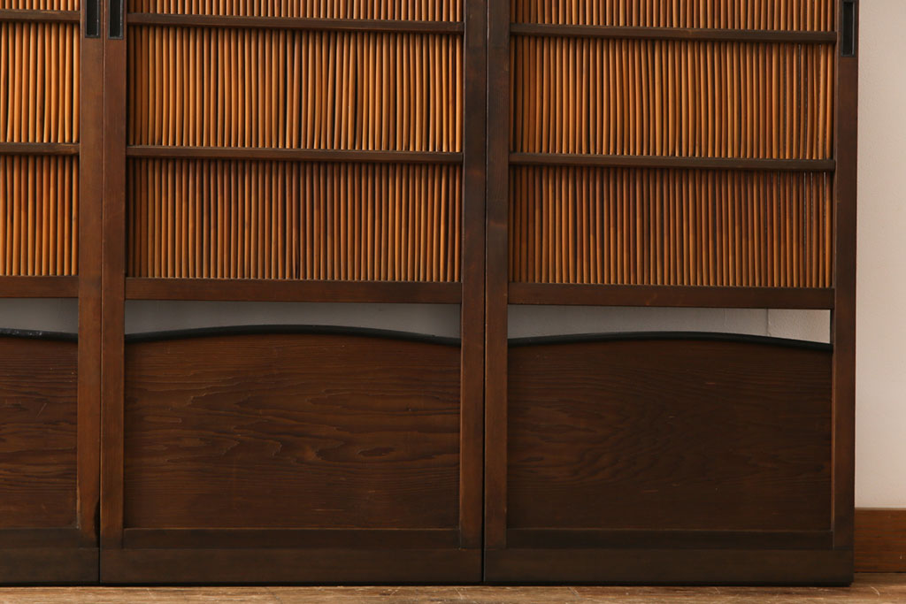 昭和中期　幅狭　竹の桟が風情を漂わせるアンティーク御簾戸(簾戸、簀戸、葭戸、夏障子、夏戸、葦戸)4枚セット