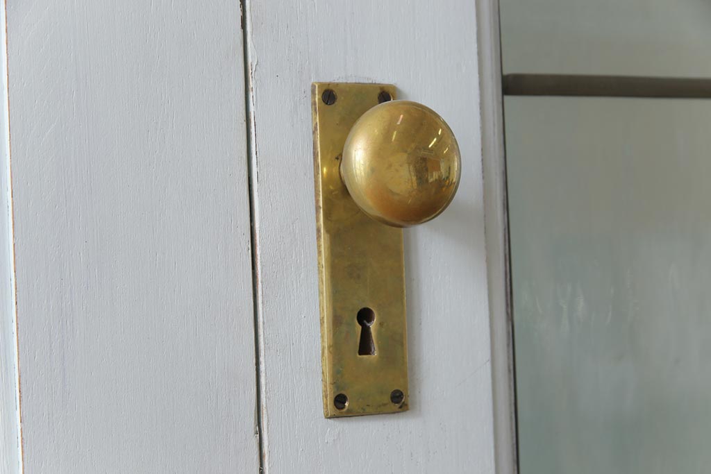 イギリスアンティーク　チーク材　両開き　シャビーシックな雰囲気がお洒落なペイント親子ドア(建具、木製扉)