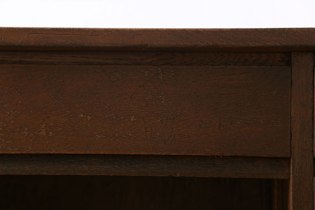 レトロ家具　昭和レトロ　ナラ材　収納力にも優れた薄型の片袖机(カウンターテーブル、作業台)