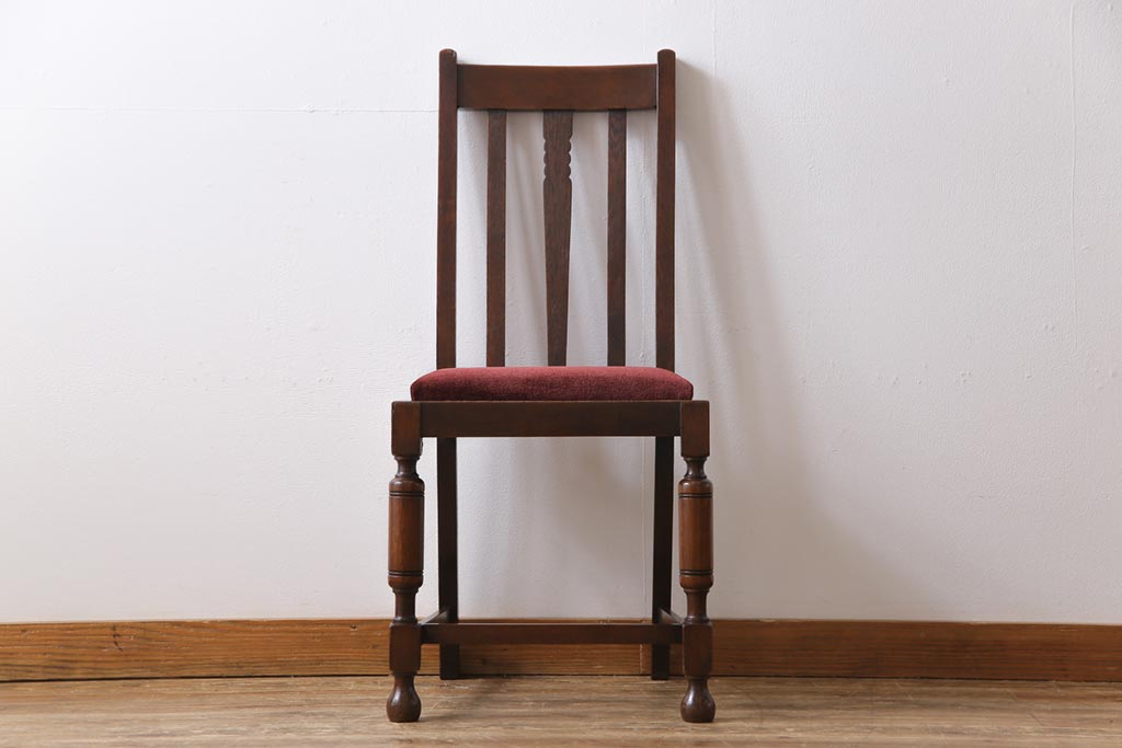 アンティーク家具　イギリスアンティーク　オーク材　挽き物の脚が目を引くダイニングチェア(ワークチェア、椅子)(2)