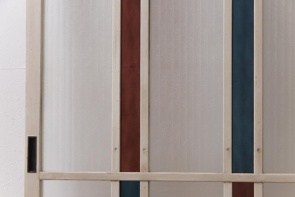 ペイント　アンティークペイントと色ガラスがお洒落な幅狭のガラス戸(建具、引き戸、仕切り戸)