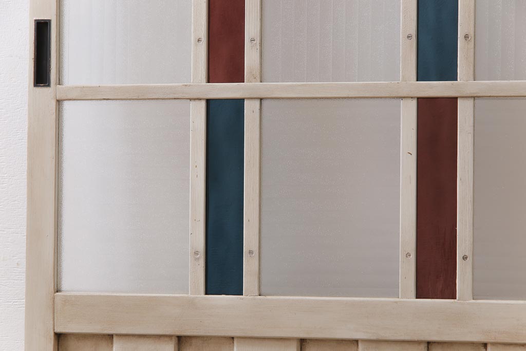 ペイント　アンティークペイントと色ガラスがお洒落な幅狭のガラス戸(建具、引き戸、仕切り戸)