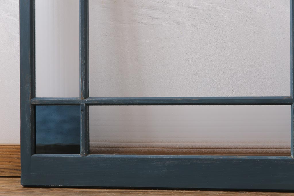 和製アンティーク　ペイント建具　色ガラス入り　レトロシックな雰囲気漂うガラス戸2枚セット(窓、建具)