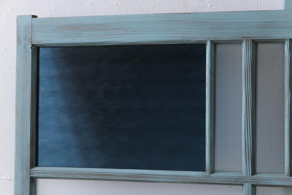 和製アンティーク　ペイント建具　色ガラス入り　レトロモダンな雰囲気がお洒落なガラス戸2枚セット(窓、建具)