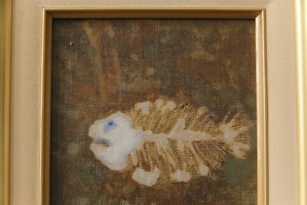 アンティーク雑貨　昭和期　中野晃嗣作　笠間焼の素朴な風合いが魅力的な魚の陶板画