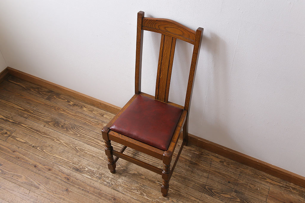 アンティーク家具　イギリスアンティーク　ボビンレッグ　優雅さと格好良さが織り交ざるオーク材製ダイニングチェア(椅子)(2)