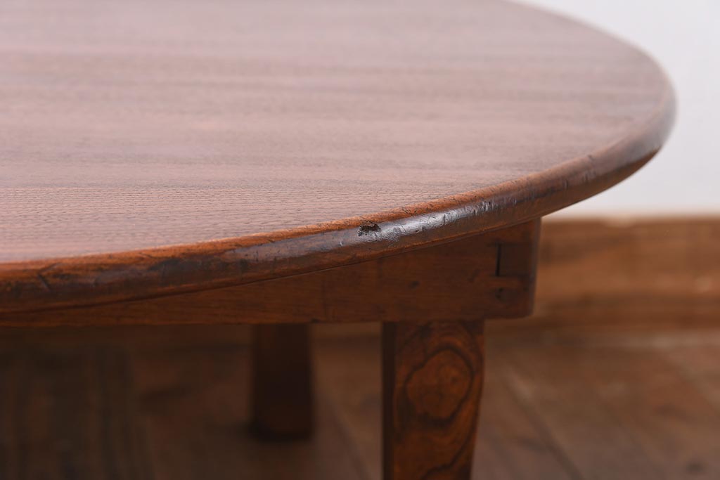レトロ家具　昭和初期　折り畳み式　レトロな雰囲気が魅力の丸ちゃぶ台(ローテーブル、座卓)