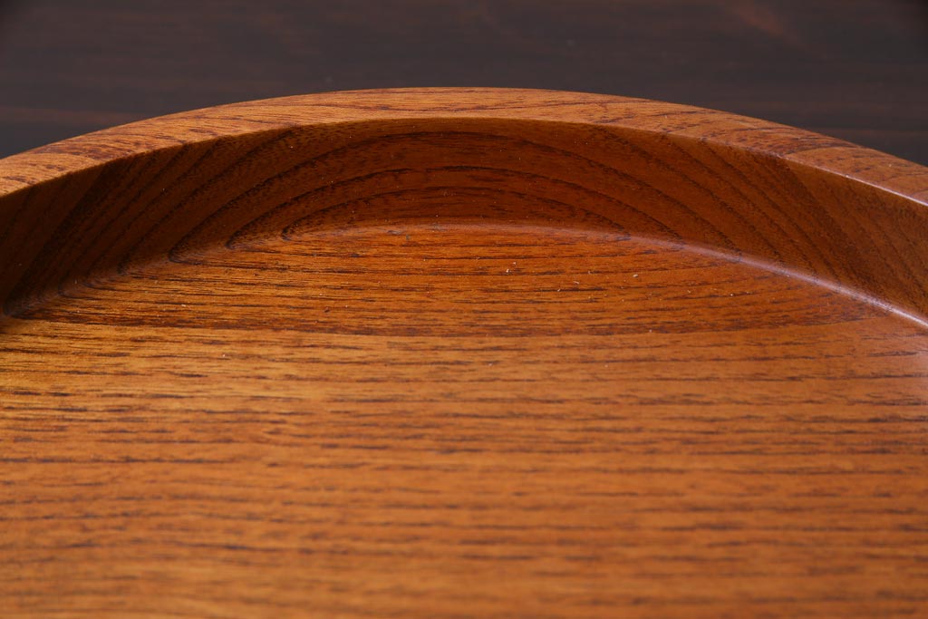 和製アンティーク　ケヤキ材　美しい杢目を楽しめる丸型お盆