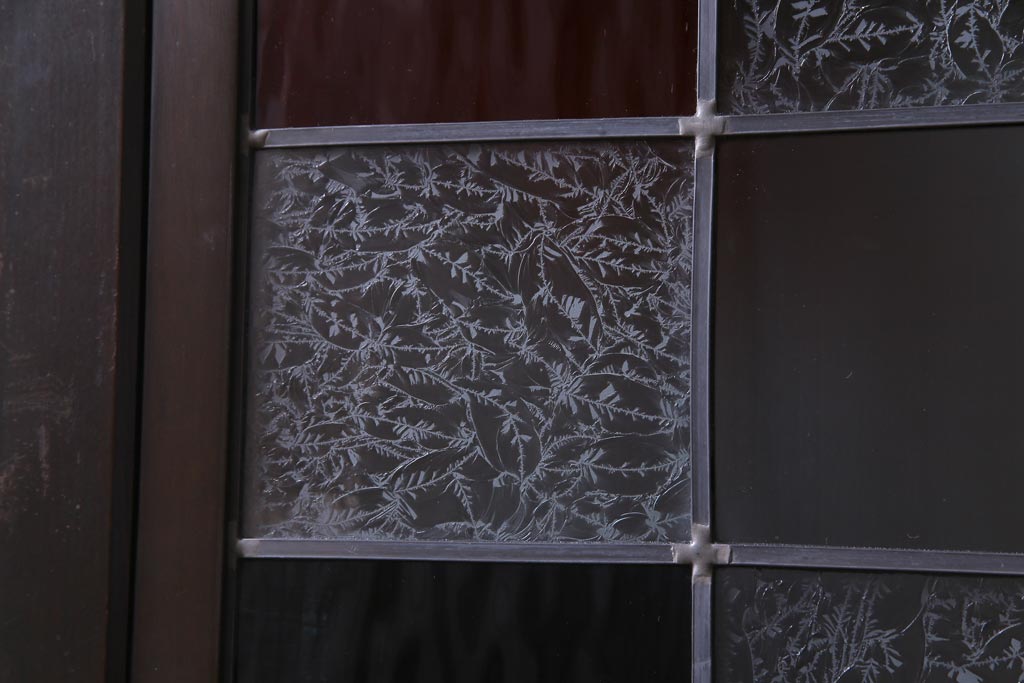 和製アンティーク　ラフジュ工房オリジナルステンドグラス　結霜ガラスとステンドグラス入りの和モダンなガラス帯戸1枚(板戸、引戸)