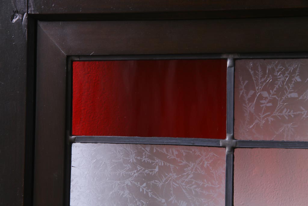 和製アンティーク　ラフジュ工房オリジナルステンドグラス　結霜ガラスとステンドグラス入りの和モダンなガラス帯戸1枚(板戸、引戸)