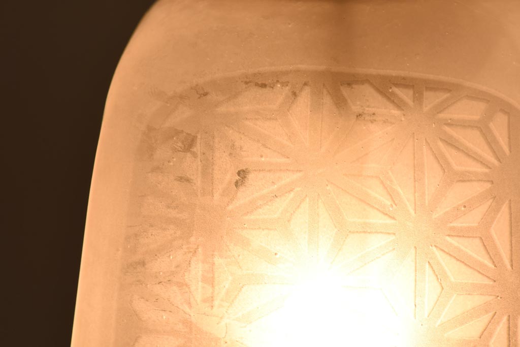 和製アンティーク　麻の葉模様のレトロなガラスシェード(天井照明、ペンダントライト)