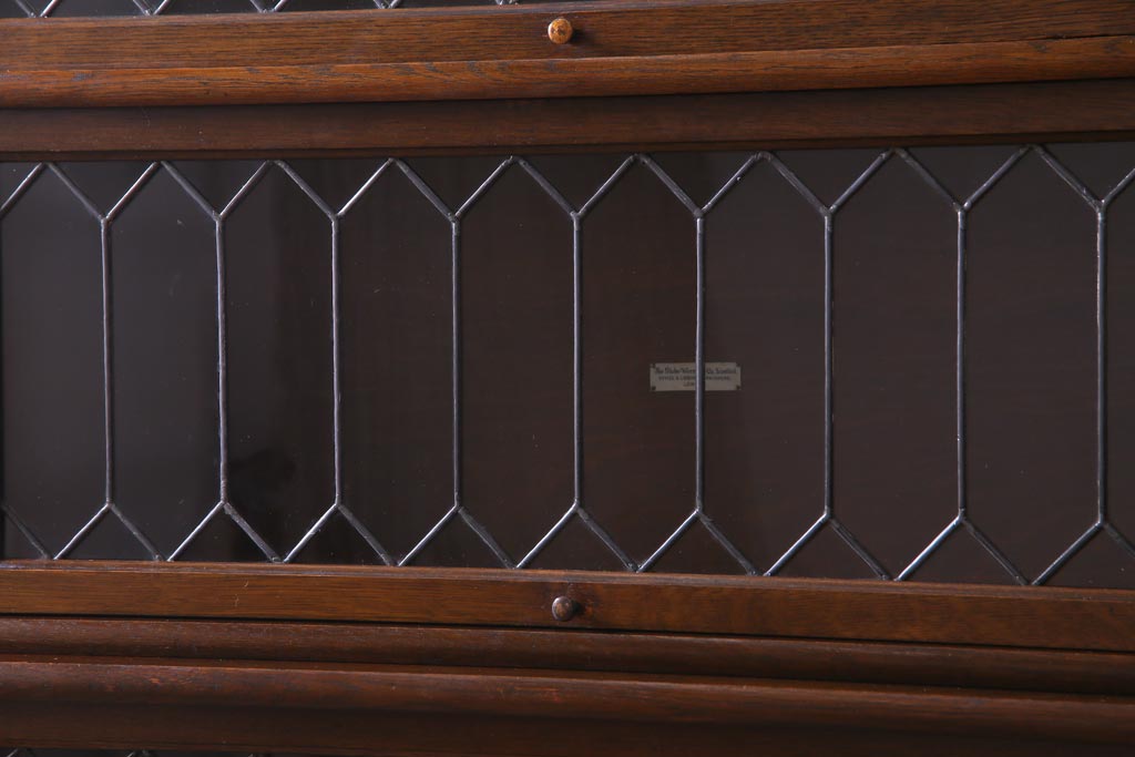 アンティーク家具　イギリスアンティーク　オーク材　ステンドグラス入り　5段の最高級品スタッキングブックケース(本箱)