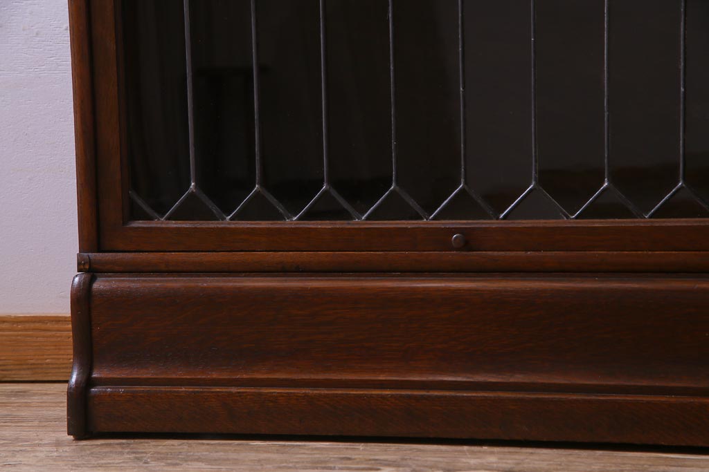 アンティーク家具　イギリスアンティーク　オーク材　ステンドグラス入り　5段の最高級品スタッキングブックケース(本箱)