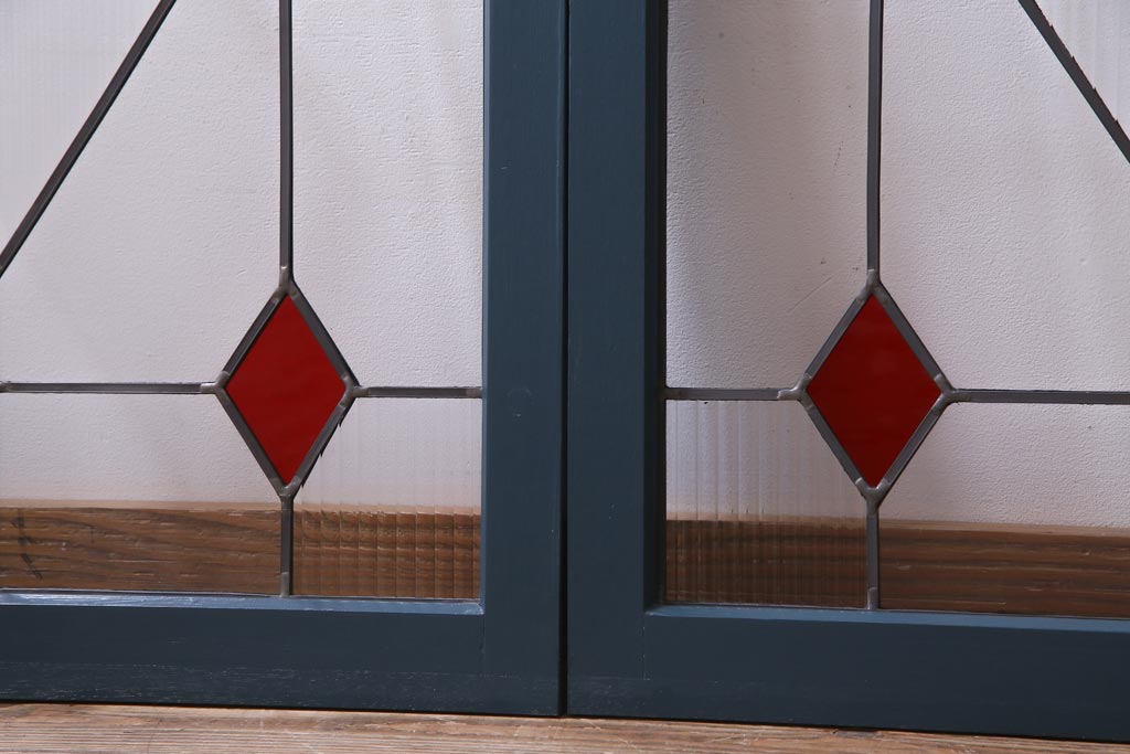 ラフジュ工房オリジナル　古建具リメイク　モールガラス　ステンドグラスがノスタルジックな雰囲気漂う戸棚(収納棚、サイドボード)