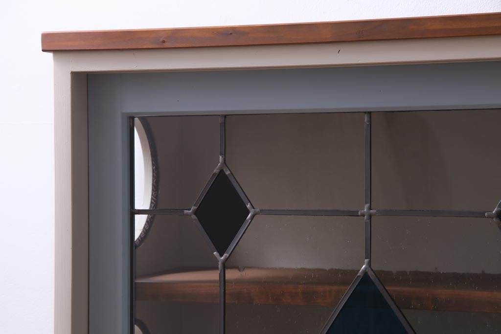 ラフジュ工房オリジナル　古建具リメイク　ステンドグラスがおしゃれな戸棚(収納棚、サイドボード)