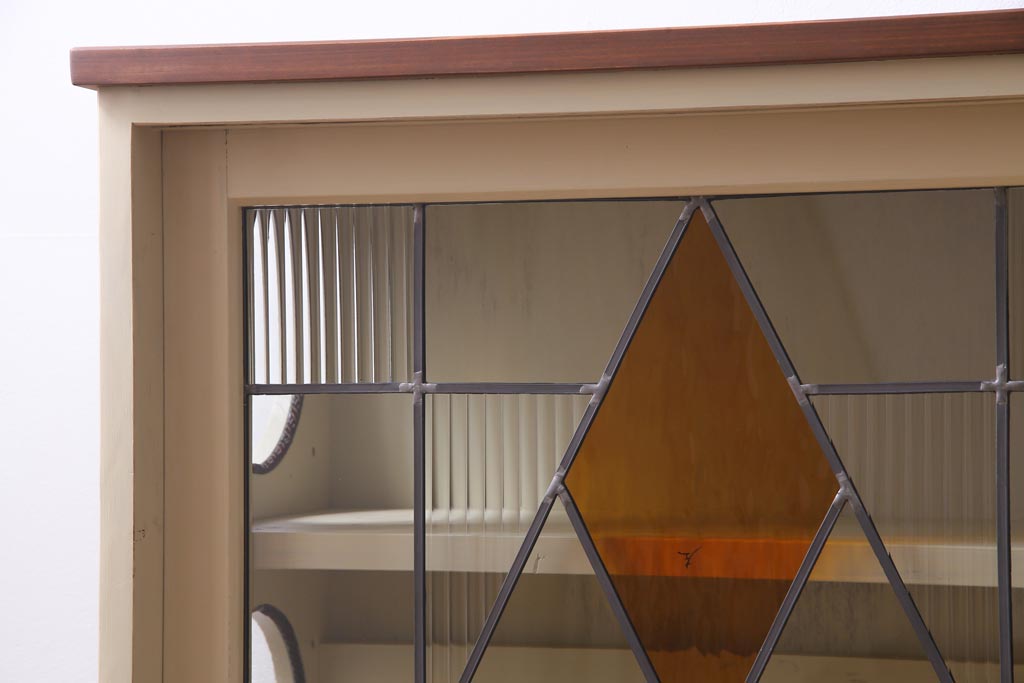 ラフジュ工房オリジナル　古建具リメイク　ノスタルジックなステンドグラス入り戸棚(収納棚、サイドボード)(1)