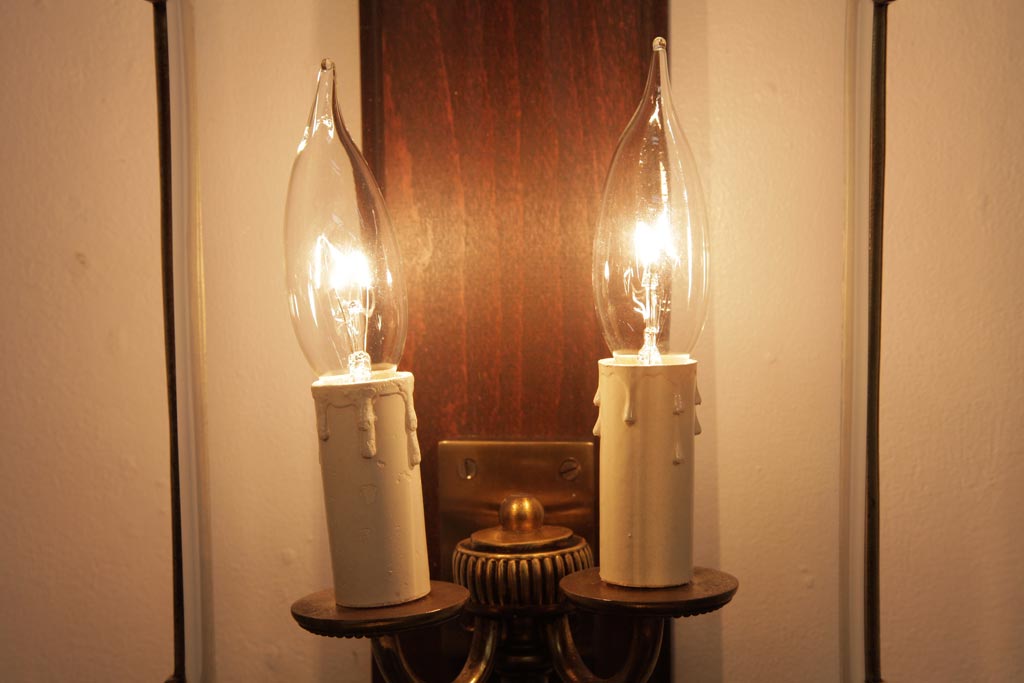 レア!　フランスアンティーク　2灯　ガラスカバー付きのブラケットライト(壁掛けシャンデリア、照明)